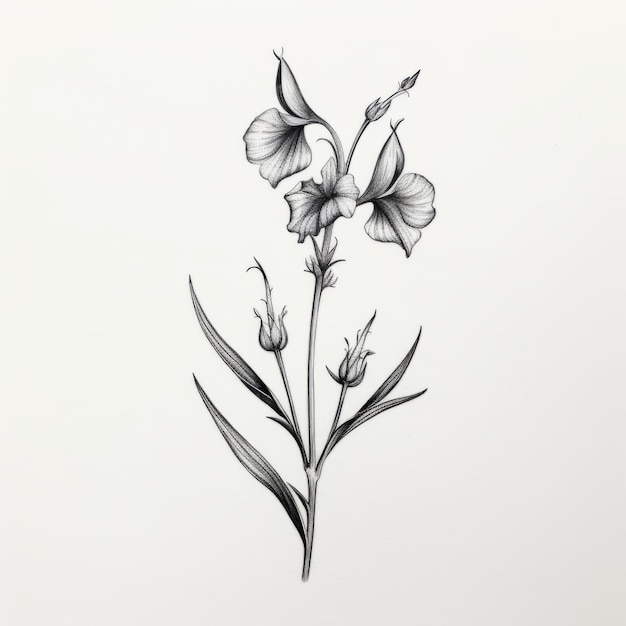 Illustration minimaliste d'iris noir et blanc sur fond blanc