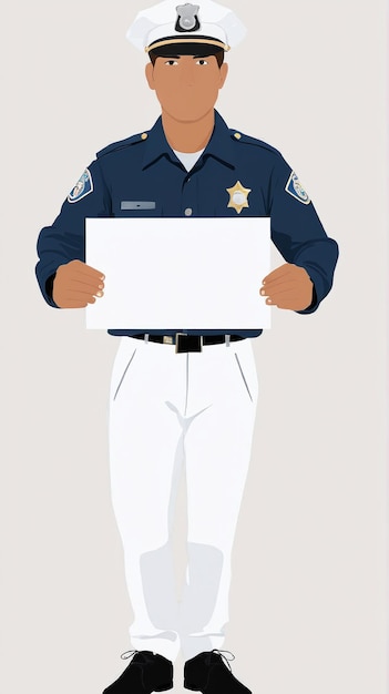 Photo illustration minimaliste d'un policier tenant un panneau