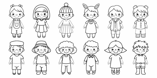 Illustration minimaliste pour enfants avec diverses tenues ludiques et charmantes