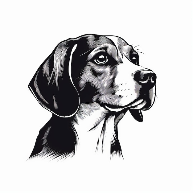 Illustration minimaliste de tête de chien Beagle en noir et blanc