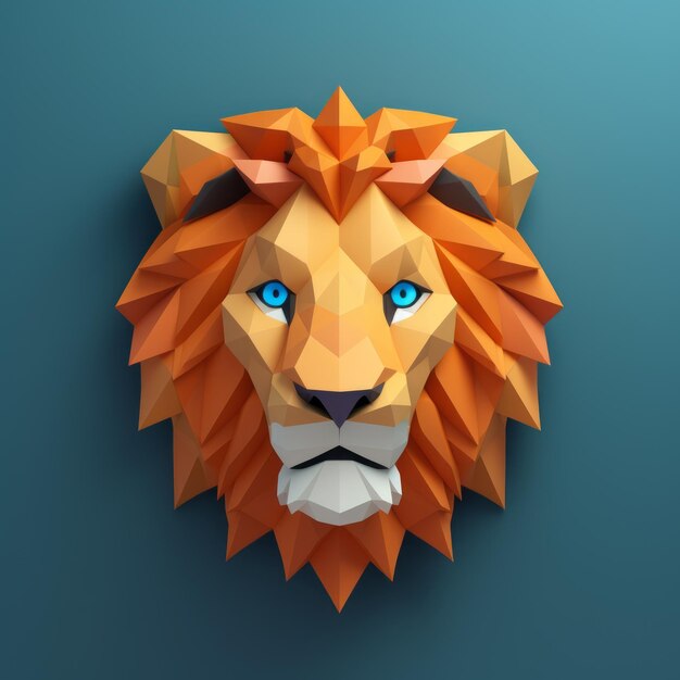 Photo illustration minimaliste de tête de lion en 3d avec de forts contrastes de couleurs