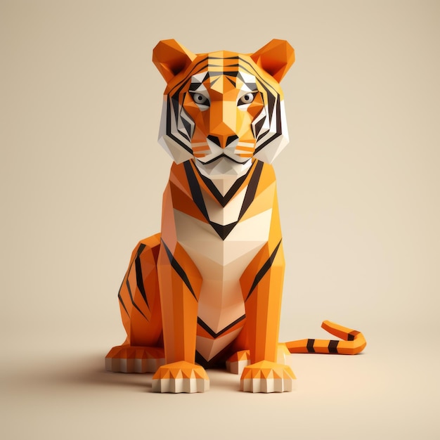 Illustration minimaliste de tigre 3D avec un arrière-plan inspiré du design géométrique