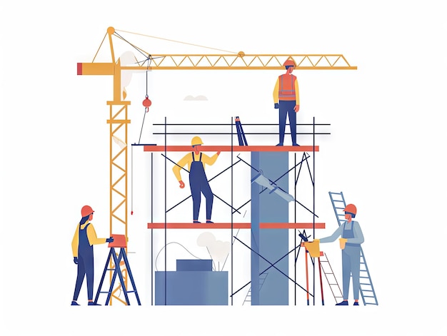 Illustration minimaliste Travail d'équipe un groupe d'ouvriers sur le chantier