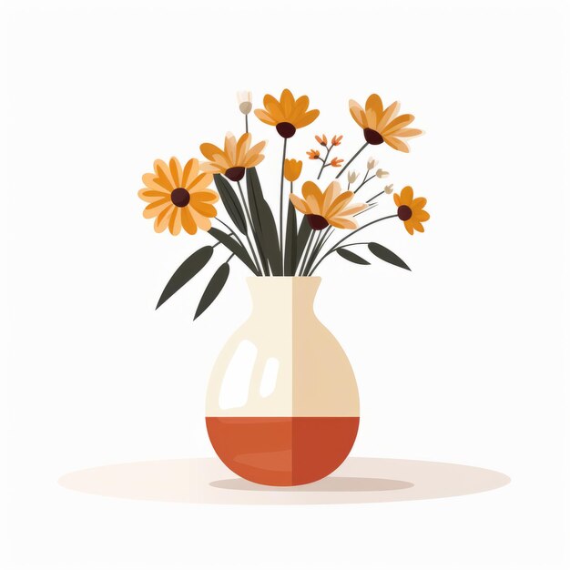 Photo illustration minimaliste d'un vase à fleurs avec des fleurs orange et blanches