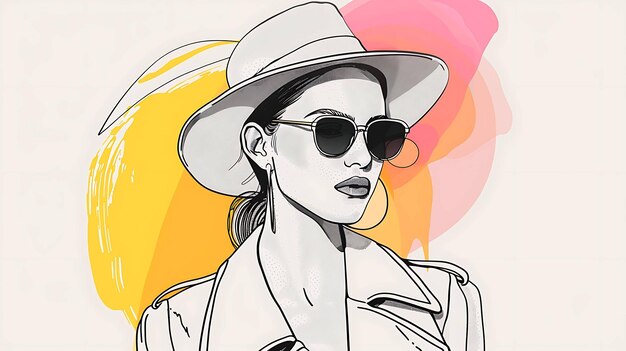 Photo illustration de mode d'une femme portant un chapeau et des lunettes de soleil la femme regarde vers le côté avec une expression sérieuse