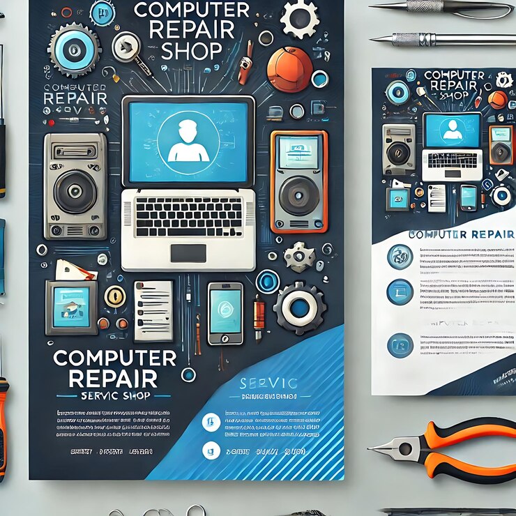Photo illustration de modèle de bannière de service de réparation d'ordinateur