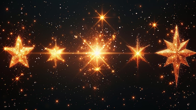 Illustration modèle de conception artistique ensemble moderne d'effet de lumière de lueur étoiles éclatent avec des étincelles isolées sur fond noir Pour bannière pour la célébration de Noël rayon d'énergie flash magique