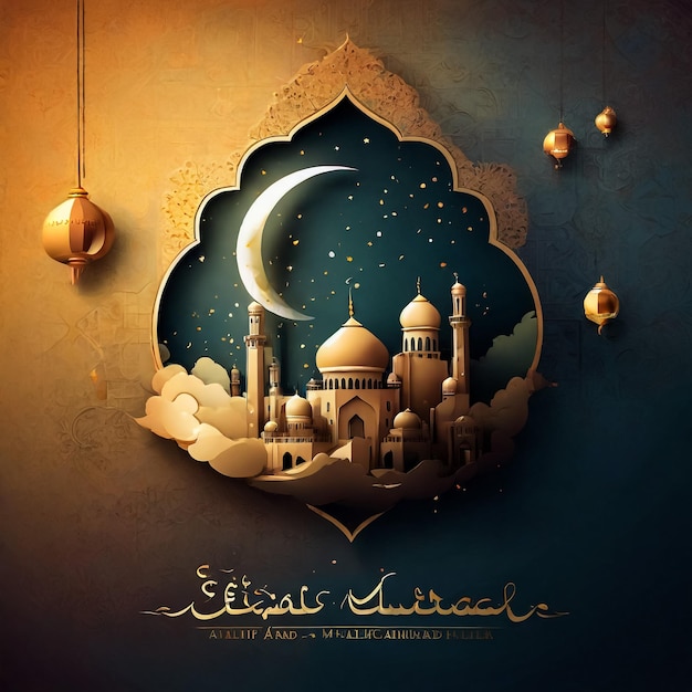 Illustration moderne de la carte islamique d'Eid Mubarak