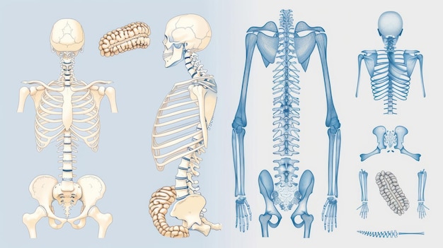 Une illustration moderne de la colonne vertébrale Colonne vertéblale avec les côtés latéraux dorsal et ventral Sans illustration moderne