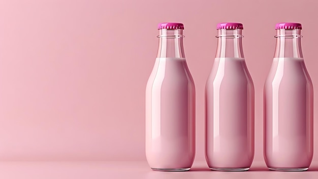 Photo illustration moderne dessinée à la main de produits d'emballage de lait sur fond rose