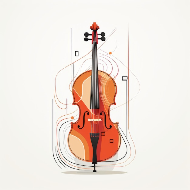 Illustration moderne en ligne de contraste d'un violoncelle sur fond blanc