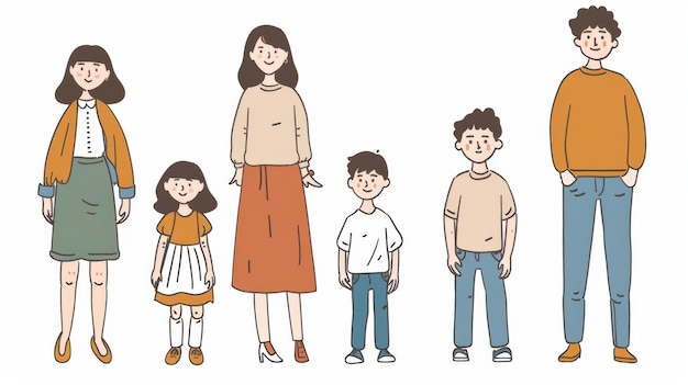 Une illustration moderne minimale d'une forme familiale avec une mère, un père, un fils et une fille.