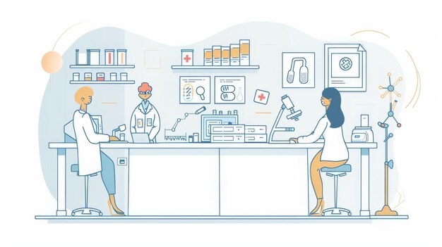 Illustration moderne minimale d'un patient dans un laboratoire d'hôpital