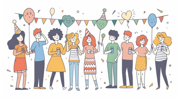 Illustration moderne de personnes à une fête d'anniversaire