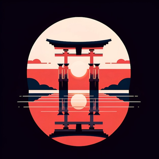 Illustration moderne simple avec la porte Torii emblématique au Japon pour le jour de Showa