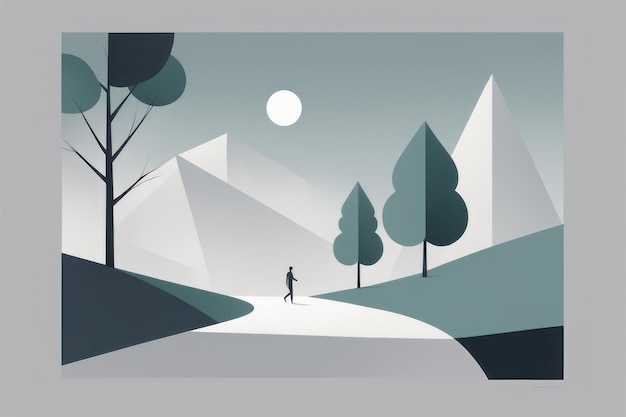 illustration moderne de style design plat d'une personne marchant le long d'une colline avec des arbres illustration vectorielle