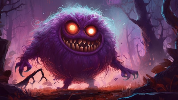 Illustration d'un monstre dans les tons violets Halloween