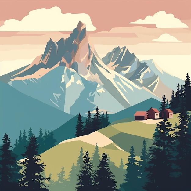 Illustration de la montagne et de la forêt dans le style plat