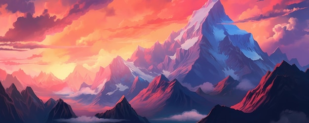 Illustration de montagnes colorées aux couleurs pastel d'une page de destination pour le site Web Generative Ai