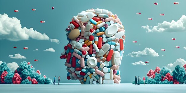 Photo illustration montrant l'impact de la crise des opioïdes sur le système de santé et les individus en convalescence concept épidémie de drogues parcours de rétablissement de la santé publique défiants des soins de santé crise des opioïdes