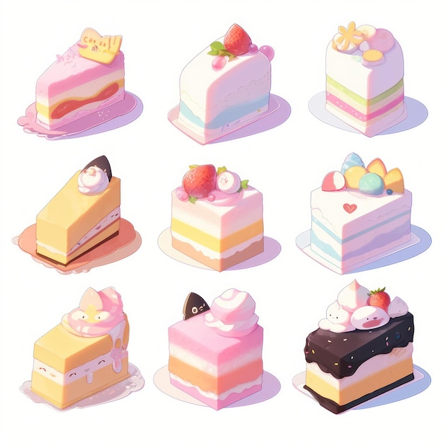 Illustration morceau mignon de gâteau et dessert de couleur pastel créé avec la technologie d'IA générative