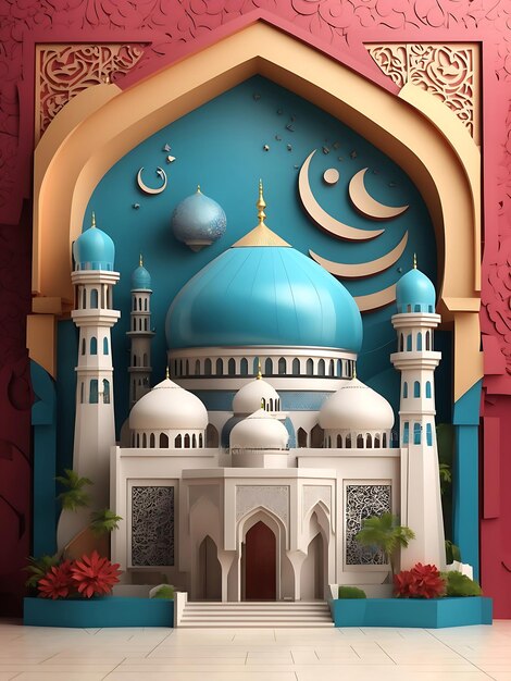 illustration de mosquée 3d colorée Ai générée