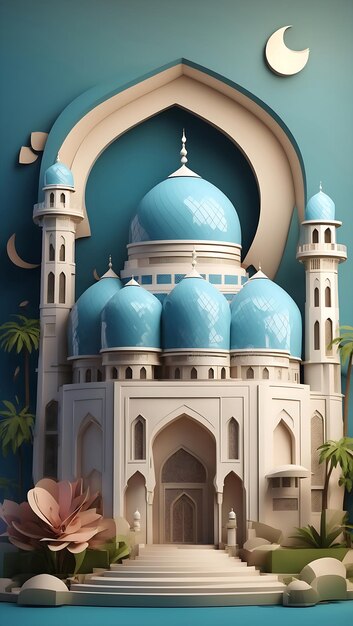 illustration de mosquée 3D colorée générée par l'IA