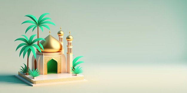 Illustration de la mosquée 3D dorée pour la bannière du festival islamique