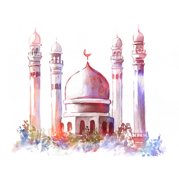 Illustration de la mosquée aquarelle. Concept pour la fête musulmane islamique.