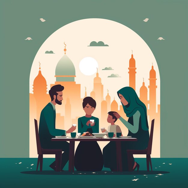 Photo une illustration de la mosquée du ramadan avec la famille