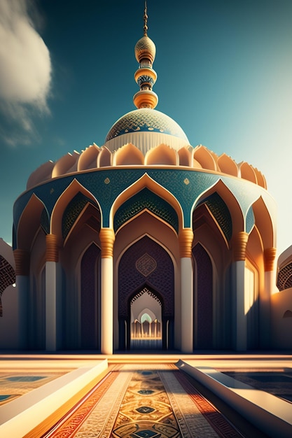 Illustration de la mosquée islamique de l'Aïd al Adha Lanternes arabes et arrière-plan islamique Histoire arabe 3d