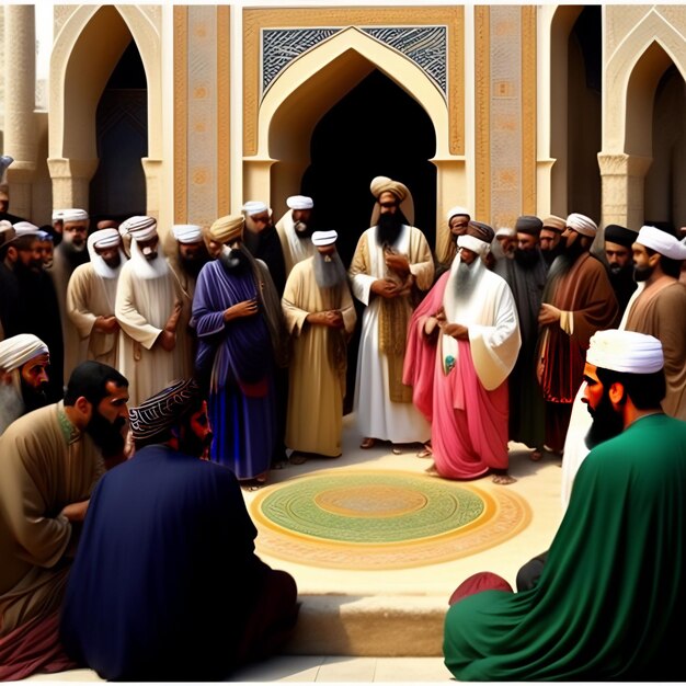 Illustration de la mosquée islamique de l'Aïd al Adha Lanternes arabes et arrière-plan islamique Histoire arabe 3d