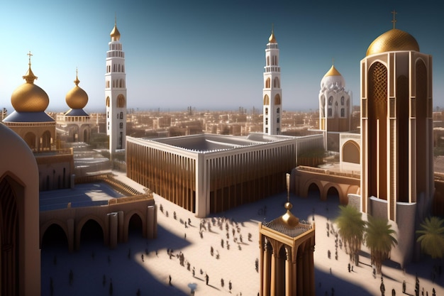 Illustration de la mosquée islamique de l'Aïd al Adha Lanternes arabes et arrière-plan islamique Histoire arabe 3d