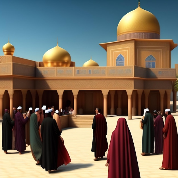 Illustration de la mosquée islamique de l'Aïd al Adha Lanternes arabes et arrière-plan islamique Histoire arabe 3d