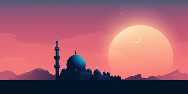 Illustration d'une mosquée avec la pleine lune en arrière-plan Ramadan Kareem arrière-fond