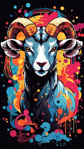 Illustration d'un motif imprimé chèvre multicolore pour un t-shirt