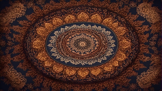 Illustration d'un motif de mandala doré sur fond bleu foncé