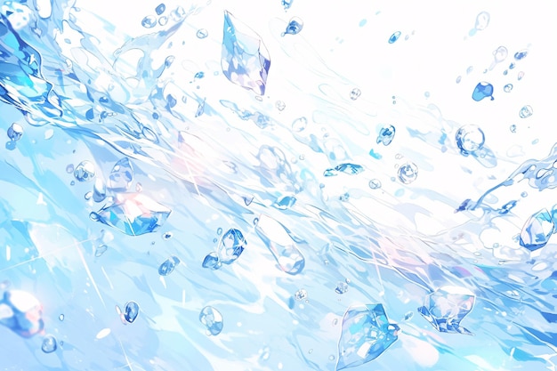 Illustration d'un mouvement dynamique de liquide pur avec des gouttelettes et des bulles d'éléments d'hydratation purs