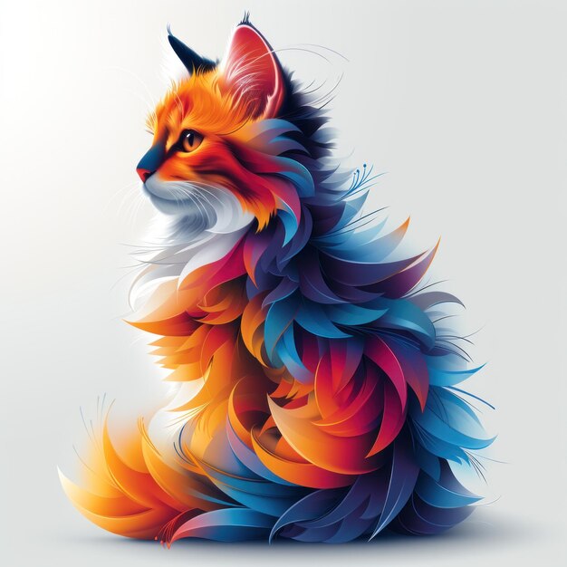 Illustration multicolore et vivante d'un chat stylisé avec un flair artistique