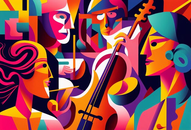 Illustration d'un musicien abstrait jouant de la musique lors d'un grand concert Créé avec la technologie Generative AI