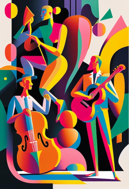 Illustration d'un musicien abstrait jouant de la musique lors d'un grand concert Créé avec la technologie Generative AI