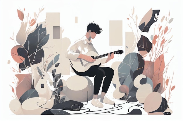 Illustration d'un musicien jouant de la guitare et chantant sur scène Créé avec la technologie Generative AI
