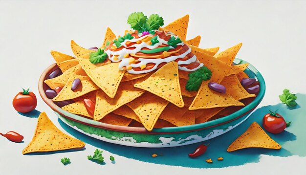 Illustration de nachos au fromage au chili Illustration de nourriture