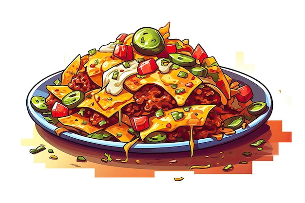 Illustration de nachos au fromage chili Illustration alimentaire AI générative