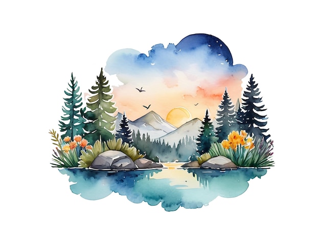 Illustration naturelle à l'aquarelle sur fond blanc