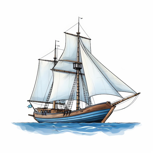 Illustration De Navire Goélette Du XVIIe Siècle Aux Voiles Blanches