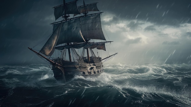 Illustration d'un navire obsolète au milieu de la mer