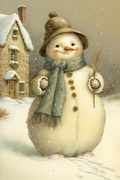 L'illustration de Noël d'un bonhomme de neige