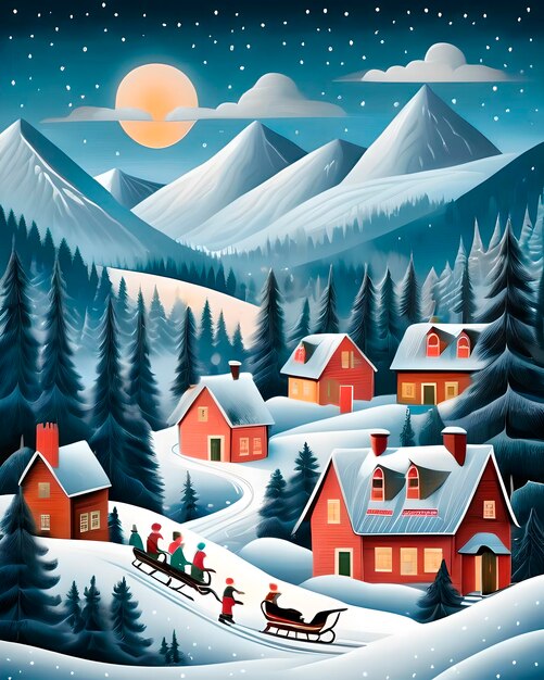 Photo l'illustration de noël est un art naïf