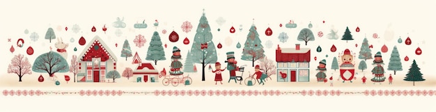 Illustration de Noël horizontale avec de belles maisons et des pins Toile de fond de Noël isolée sur blanc AI générative